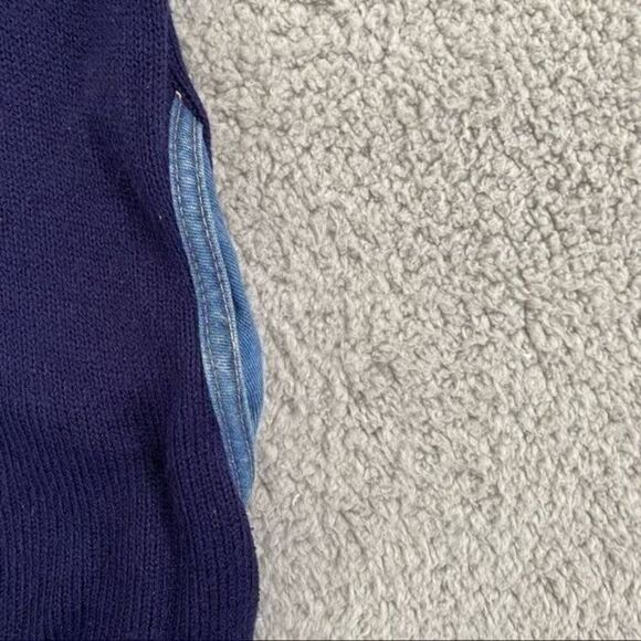 Vintage Monrose Knitwear Sweater Men 42 Navy 1/4 Button Denim Accent Pullover - Picture 2 of 11